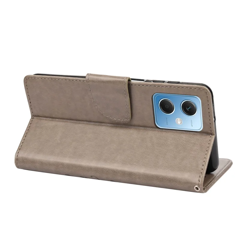 For Xiaomi Redmi Note 12 5G (Global) / (India) / (China) / Poco X5 5G Phone Case Flower Butterfly Imprinted Leather Wallet Stand Cover - Grey