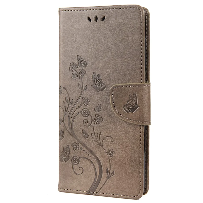 For Xiaomi Redmi Note 12 5G (Global) / (India) / (China) / Poco X5 5G Phone Case Flower Butterfly Imprinted Leather Wallet Stand Cover - Grey
