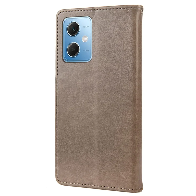 For Xiaomi Redmi Note 12 5G (Global) / (India) / (China) / Poco X5 5G Phone Case Flower Butterfly Imprinted Leather Wallet Stand Cover - Grey
