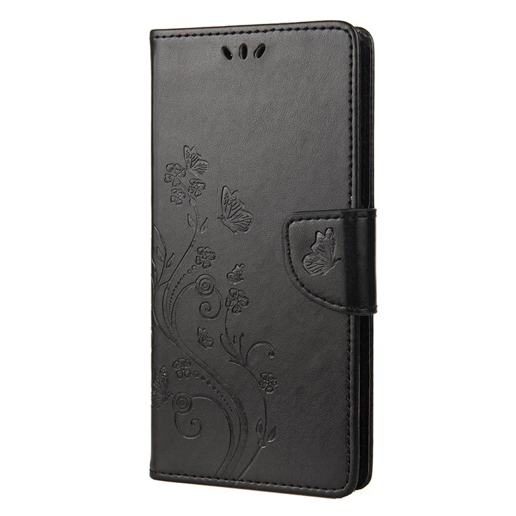 Pour Xiaomi Redmi Note 12 Pro+ 5G Stand Phone Case PU Leather Flower Butterfly Imprinted Wallet Cover - Noir