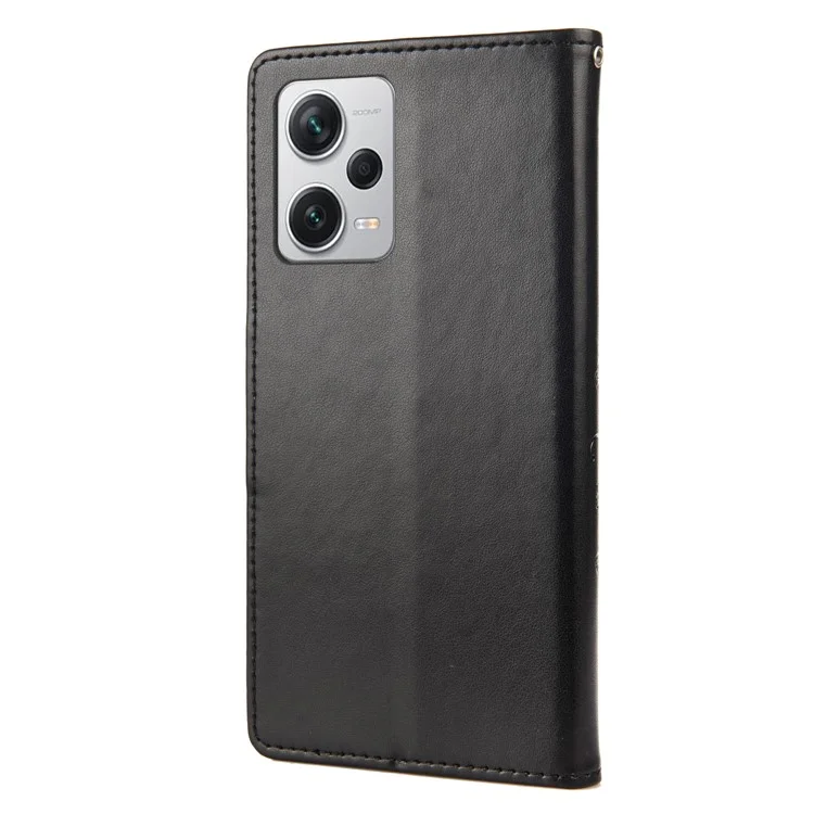 Pour Xiaomi Redmi Note 12 Pro+ 5G Stand Phone Case PU Leather Flower Butterfly Imprinted Wallet Cover - Noir