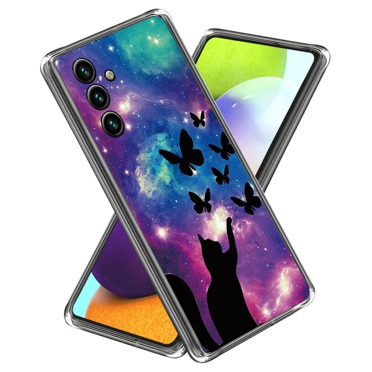 Para Samsung Galaxy A54 5G Slim Phone Case Padrão de Impressão IMD TPU Back Cover - Gato e Borboletas