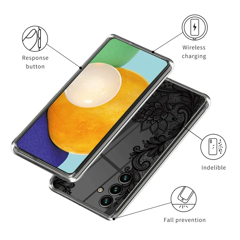 For Samsung Galaxy A54 5G Phone Case Shockproof Case Anti-Scratch IMD Pattern Printing TPU Cover - Lace Flower