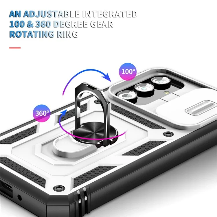 Für Samsung Galaxy A54 5G PC TPU Case Kickstand Stoßfeste Abdeckung mit Kartenfach, Linsenschutz - Weiß / Schwarz