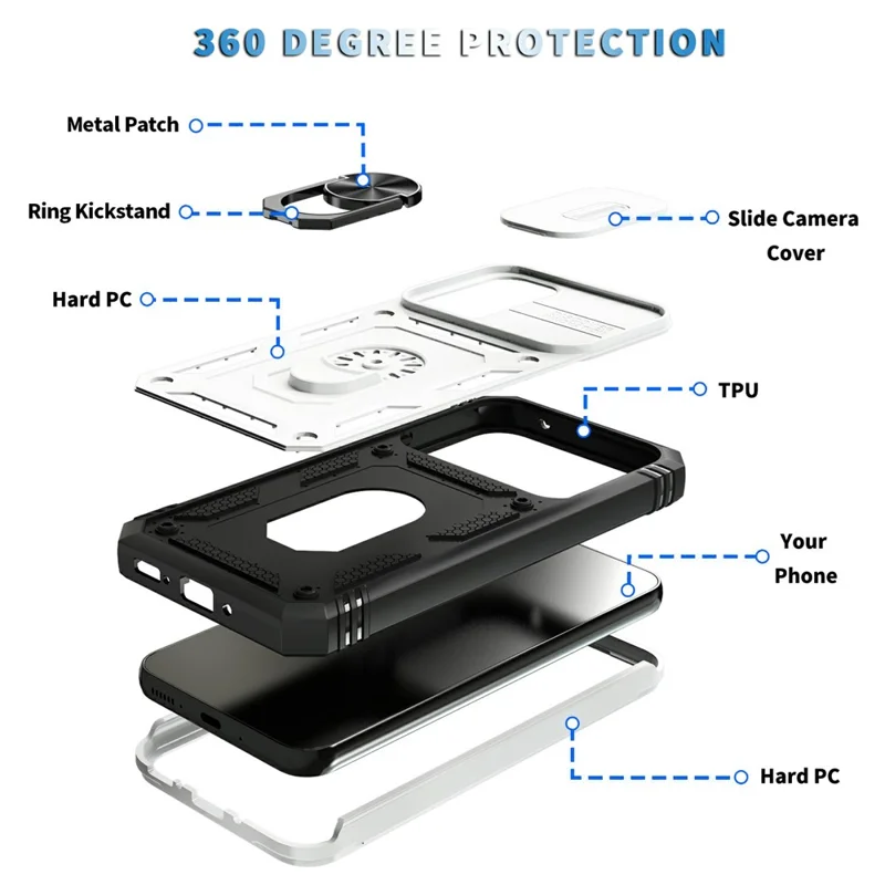 Für Samsung Galaxy A54 5G PC TPU Case Kickstand Stoßfeste Abdeckung mit Kartenfach, Linsenschutz - Weiß / Schwarz