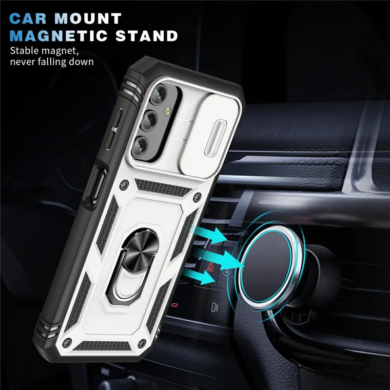 Shockproof Case for Samsung Galaxy A14 5G / A14 4G Kickstand PC TPU Cover with Card Slot, Lens Guard - White / Black