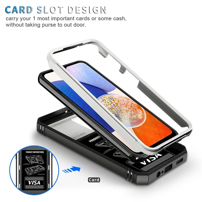 Shockproof Case for Samsung Galaxy A14 5G / A14 4G Kickstand PC TPU Cover with Card Slot, Lens Guard - White / Black