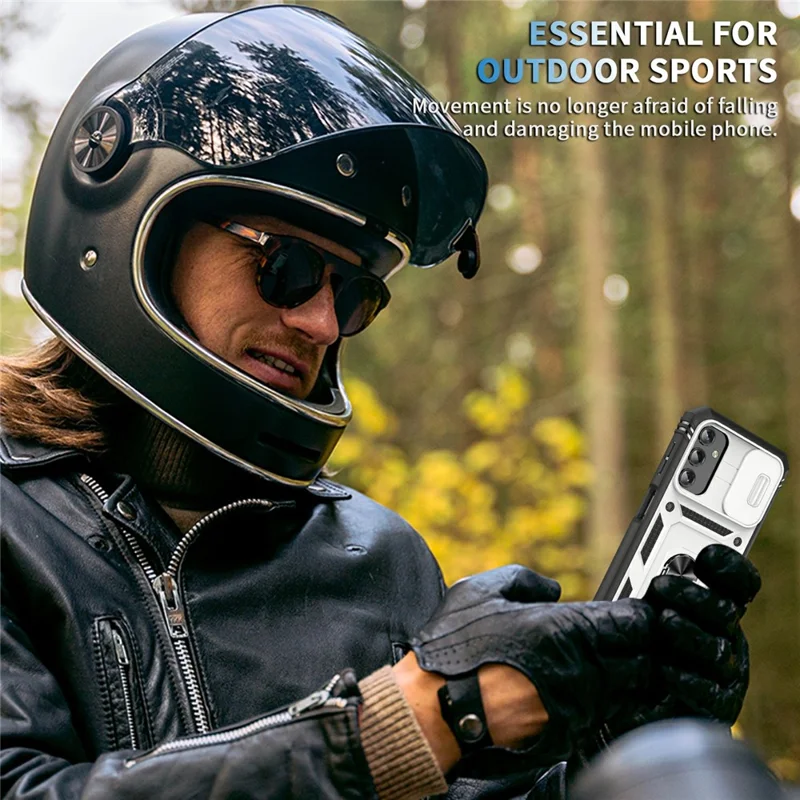 Shockproof Case for Samsung Galaxy A14 5G / A14 4G Kickstand PC TPU Cover with Card Slot, Lens Guard - White / Black