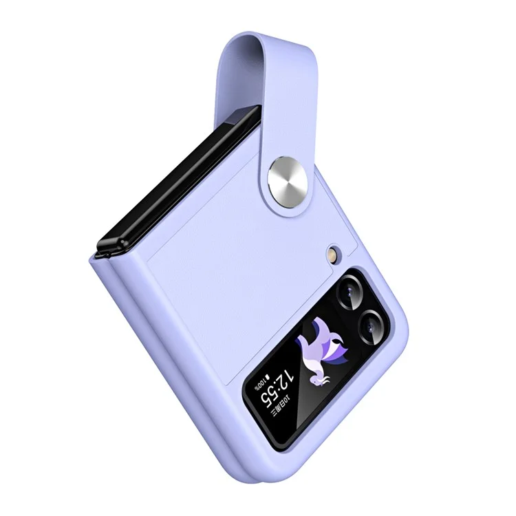 For Samsung Galaxy Z Flip4 5G PU Leather + PC Phone Case Finger Strap Holder Kickstand Cover - Purple