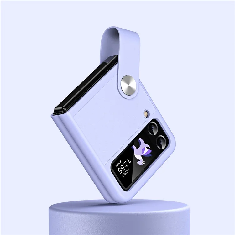 For Samsung Galaxy Z Flip4 5G PU Leather + PC Phone Case Finger Strap Holder Kickstand Cover - Purple