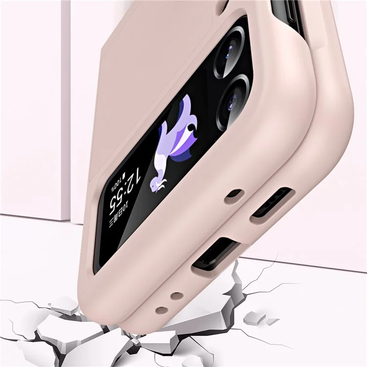 For Samsung Galaxy Z Flip4 5G PU Leather + PC Phone Case Finger Strap Holder Kickstand Cover - Purple