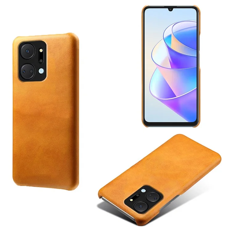 Pour Honor X7a 5G Calf Texture Cell Phone Cover Anti-scratch PU Leather Coated PC Mobile Phone Case - Orange