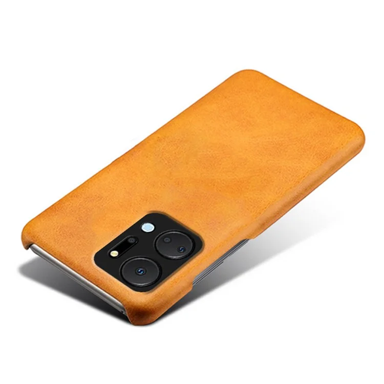 Pour Honor X7a 5G Calf Texture Cell Phone Cover Anti-scratch PU Leather Coated PC Mobile Phone Case - Orange