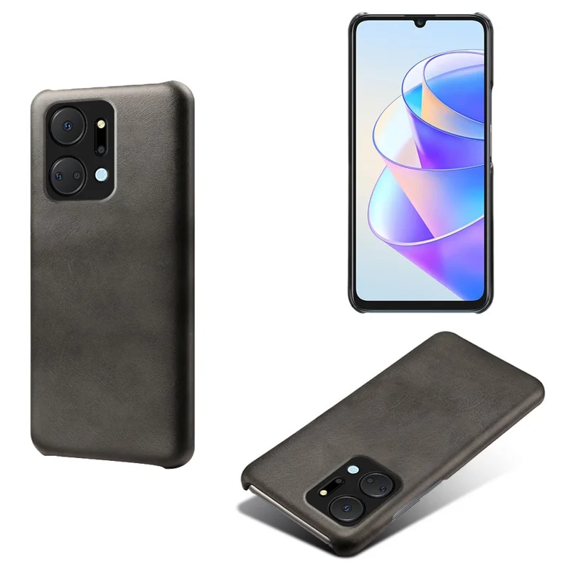 For Honor X7a 5G Calf Texture Cell Phone Cover Anti-scratch PU Leather Coated PC Mobile Phone Case - Black