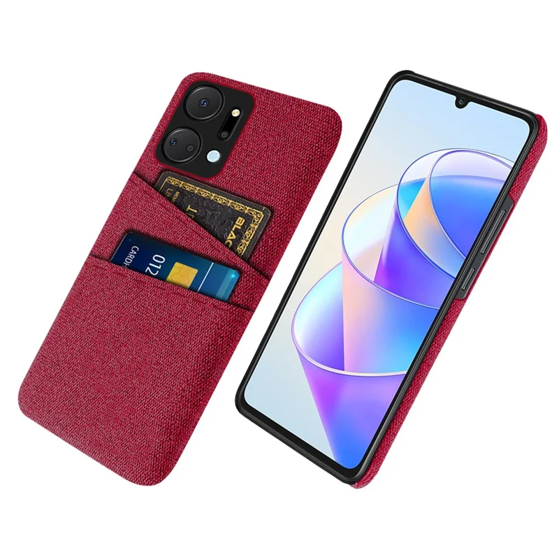 For Honor X7a 5G Anti-Dust Cloth Texture Phone Cover Cellphone Protective Case with 2 Card Slots - Red