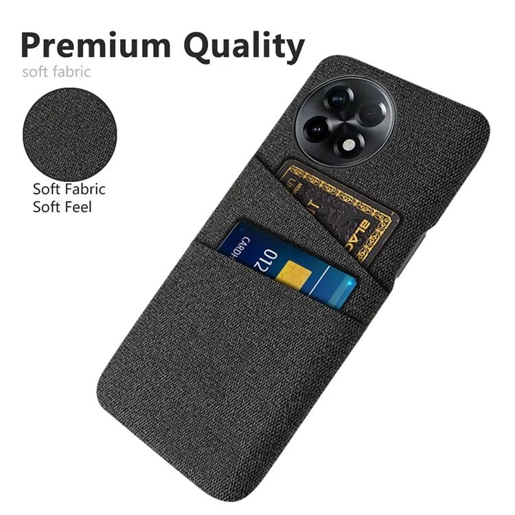 Para OnePlus Ace 2 5G / 11R 5G Cloth Texture Phone Back Cover Cellphone Protective Case com 2 Slots para Cartão - Preto