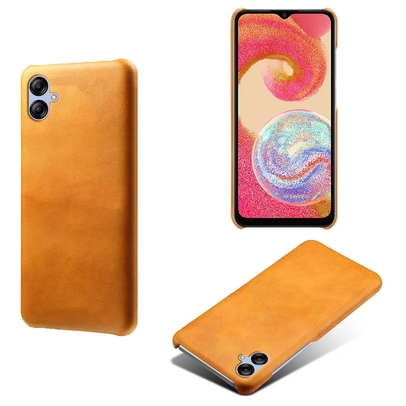 Til Samsung Galaxy A04e 4G / M04 4G / F04 4G telefonbeskyttelse Kalvlæderstruktur PU-læder+PC telefoncover - Orange