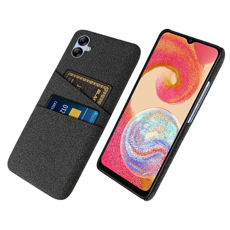 Für Samsung Galaxy A04e 4G Anti-Kratzer Cloth Texture Phone Back Case Handy-Cover mit 2 Kartenfächern - Schwarz