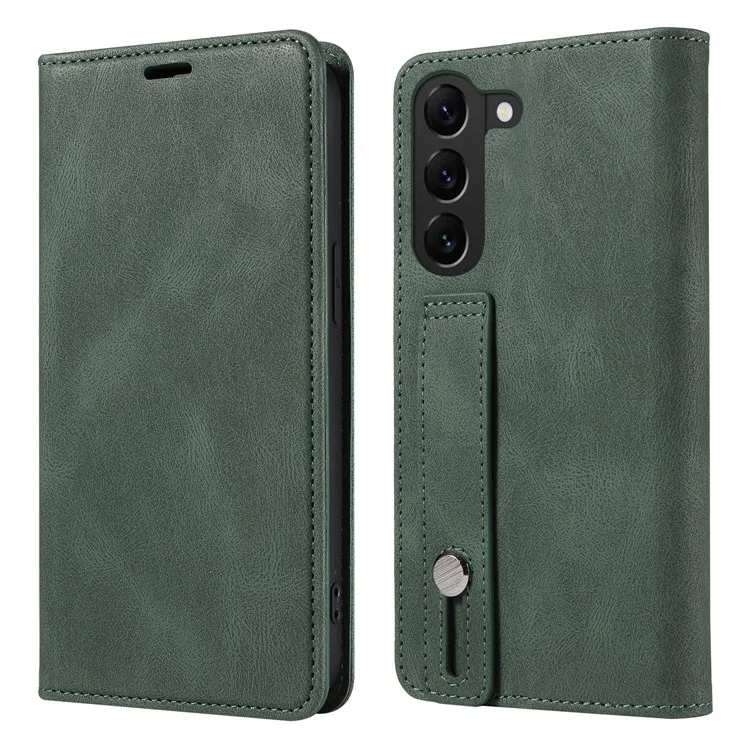 Pour Samsung Galaxy S23 Anti-Scratch Phone Case Wallet Wristband Leather Magnetic Phone Stand Cover - Vert