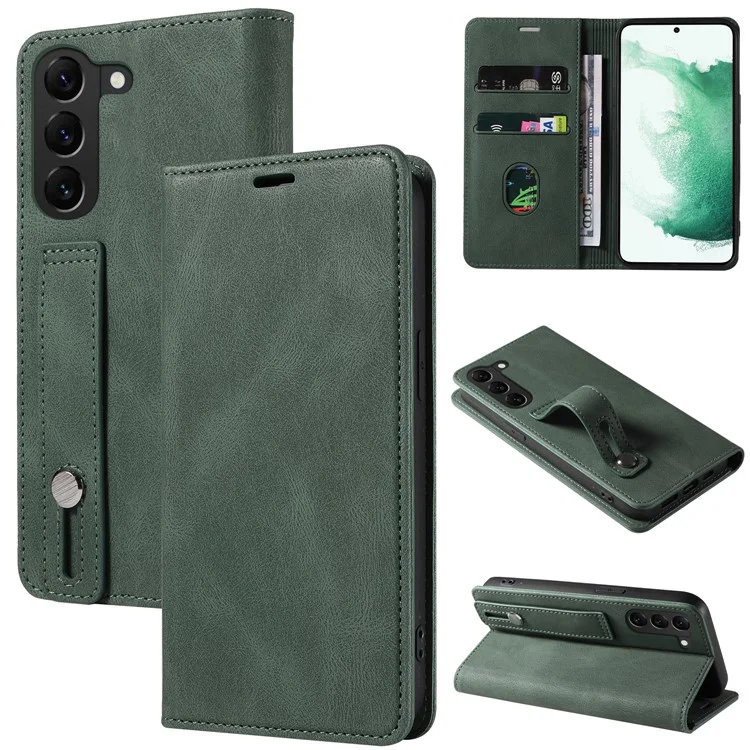 Pour Samsung Galaxy S23 Anti-Scratch Phone Case Wallet Wristband Leather Magnetic Phone Stand Cover - Vert