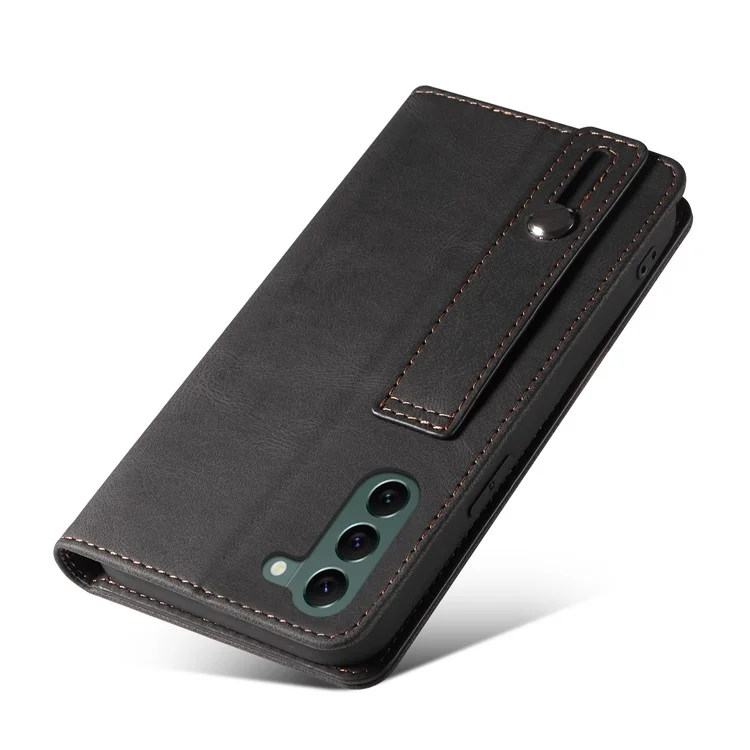 Wristband Leder-Telefonständer-Hülle für Samsung Galaxy S23+ , Geldbörsen-Magnethandyhülle - Schwarz