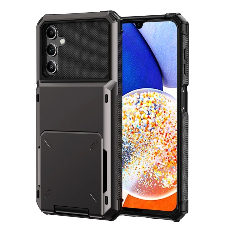 For Samsung Galaxy A34 5G Phone Flip Card Holder TPU + PC Phone Case Protective Shell - Black