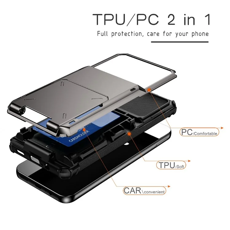 For Samsung Galaxy A34 5G Phone Flip Card Holder TPU + PC Phone Case Protective Shell - Black