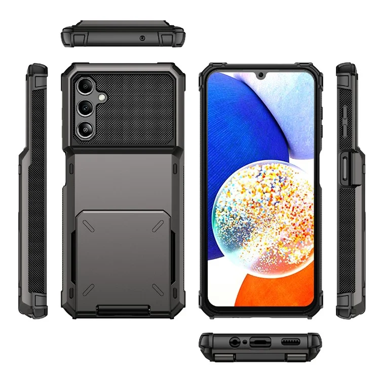 For Samsung Galaxy A34 5G Phone Flip Card Holder TPU + PC Phone Case Protective Shell - Black