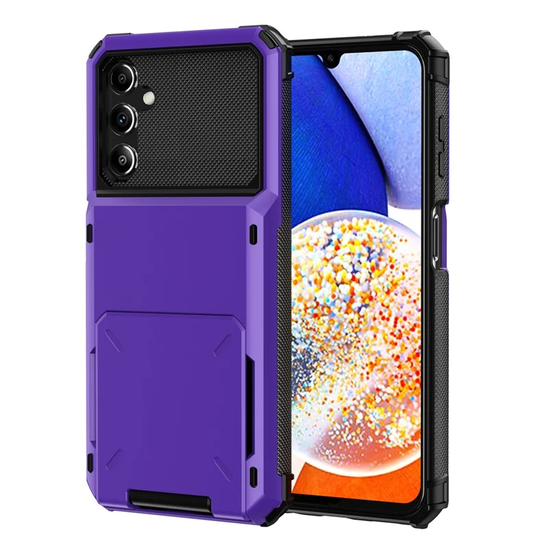 For Samsung Galaxy A34 5G Phone Flip Card Holder TPU + PC Phone Case Protective Shell - Purple