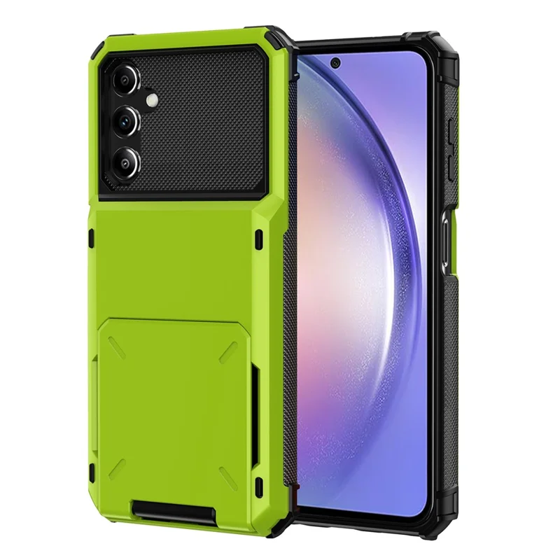 For Samsung Galaxy A54 5G TPU + PC Phone Case Cellphone Flip Card Holder Protective Shell - Green
