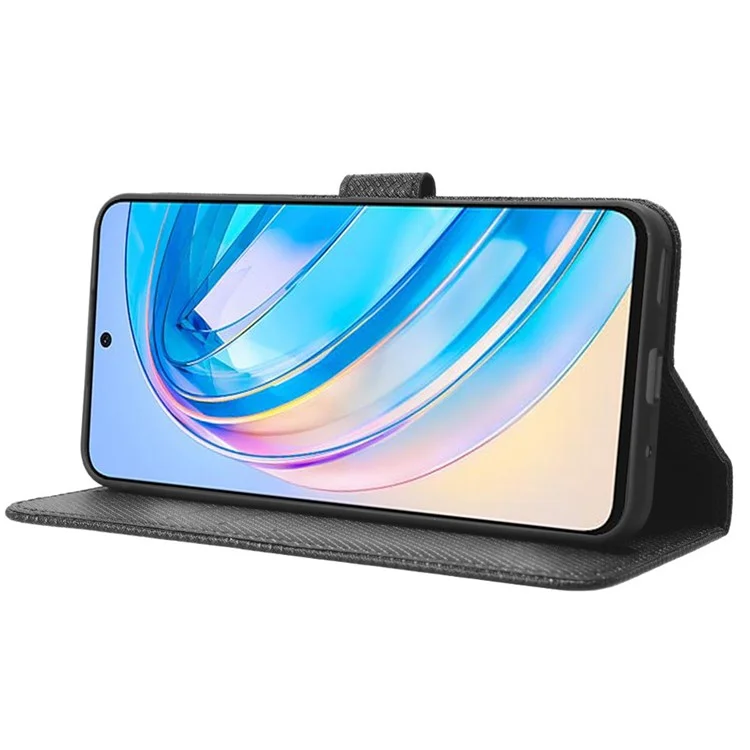 For Honor X8a 4G Portafoglio Custodia Telefonica Texture Diamante Pelle PU con Chiusura Magnetica Flip Stand - Nero