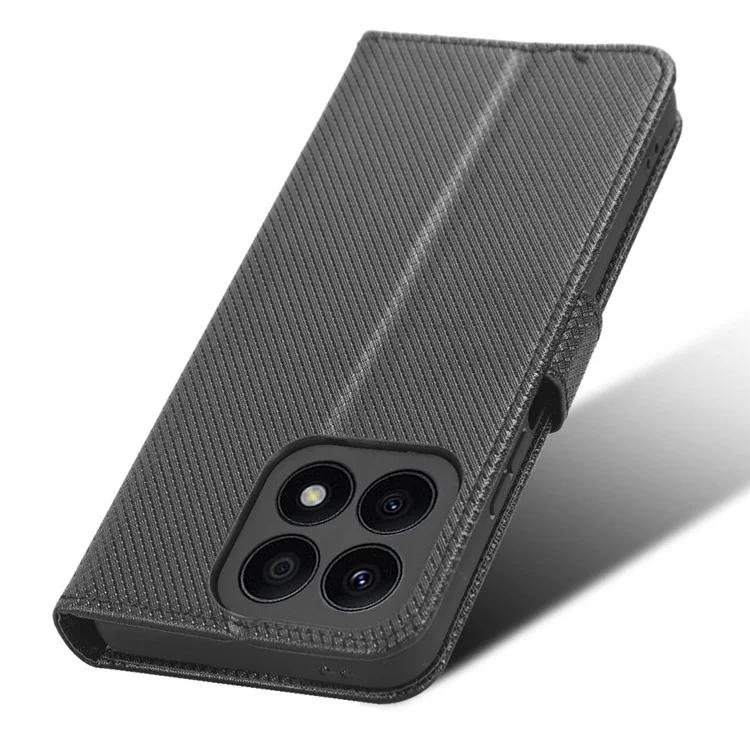 For Honor X8a 4G Portafoglio Custodia Telefonica Texture Diamante Pelle PU con Chiusura Magnetica Flip Stand - Nero