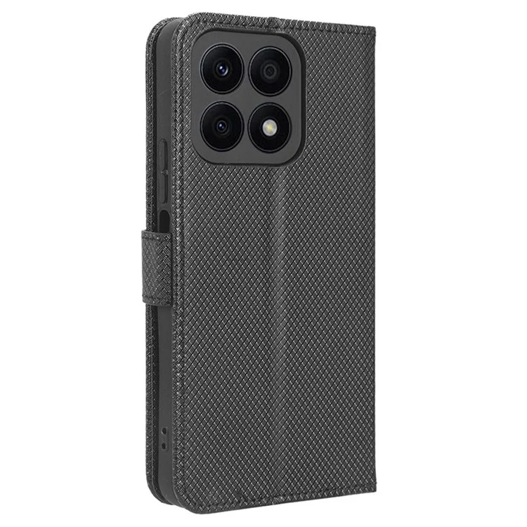 For Honor X8a 4G Portafoglio Custodia Telefonica Texture Diamante Pelle PU con Chiusura Magnetica Flip Stand - Nero
