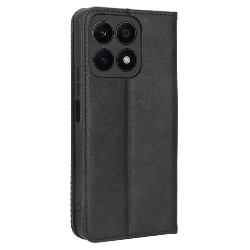 Para Honor X8a 4G Retro Funda de piel de PU para teléfono con tapa y soporte, estilo cartera, cubierta de teléfono - Negro