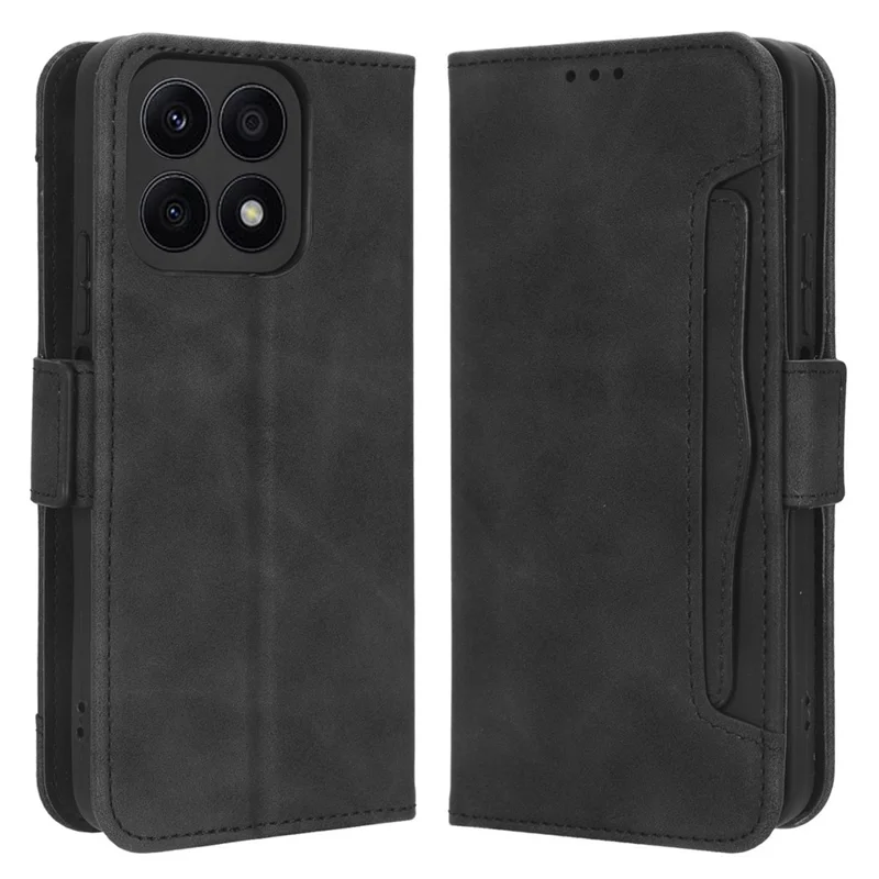 For Honor X8a 4G Wallet Flip Phone Cover PU Leather Stand Multiple Card Slots Case - Black
