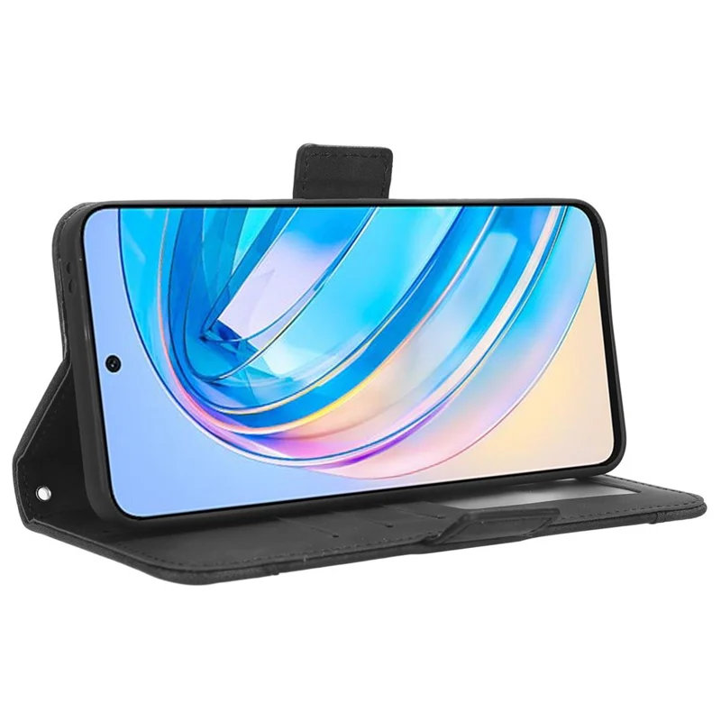 For Honor X8a 4G Wallet Flip Phone Cover PU Leather Stand Multiple Card Slots Case - Black