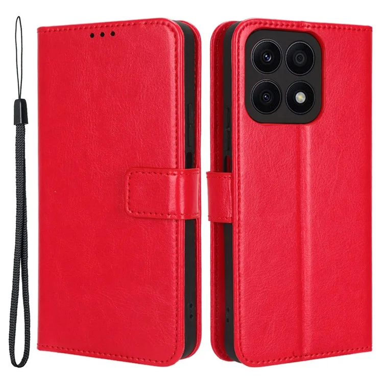 For Honor X8a 4G Funda Tipo Billetera de Piel de PU Textura de Caballo Salvaje, Cubierta Plegable - Rojo