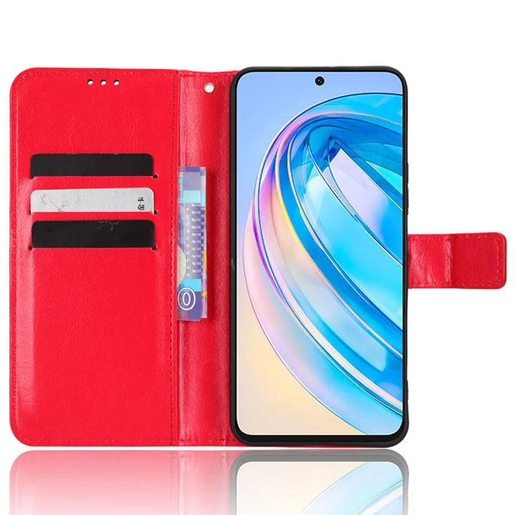 For Honor X8a 4G Funda Tipo Billetera de Piel de PU Textura de Caballo Salvaje, Cubierta Plegable - Rojo