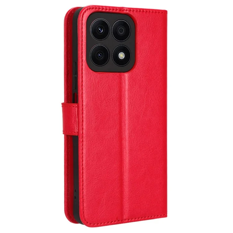 For Honor X8a 4G Funda Tipo Billetera de Piel de PU Textura de Caballo Salvaje, Cubierta Plegable - Rojo
