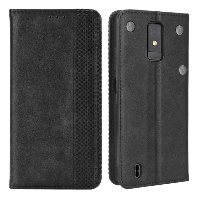Für ZTE Blade A32 Wallet Phone Case Retro Flip PU Leather Magnetic Absorption Stand Cover - Schwarz