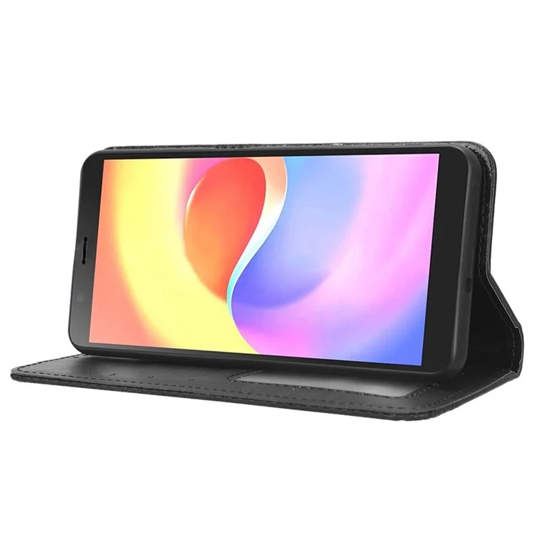 Für ZTE Blade A32 Wallet Phone Case Retro Flip PU Leather Magnetic Absorption Stand Cover - Schwarz
