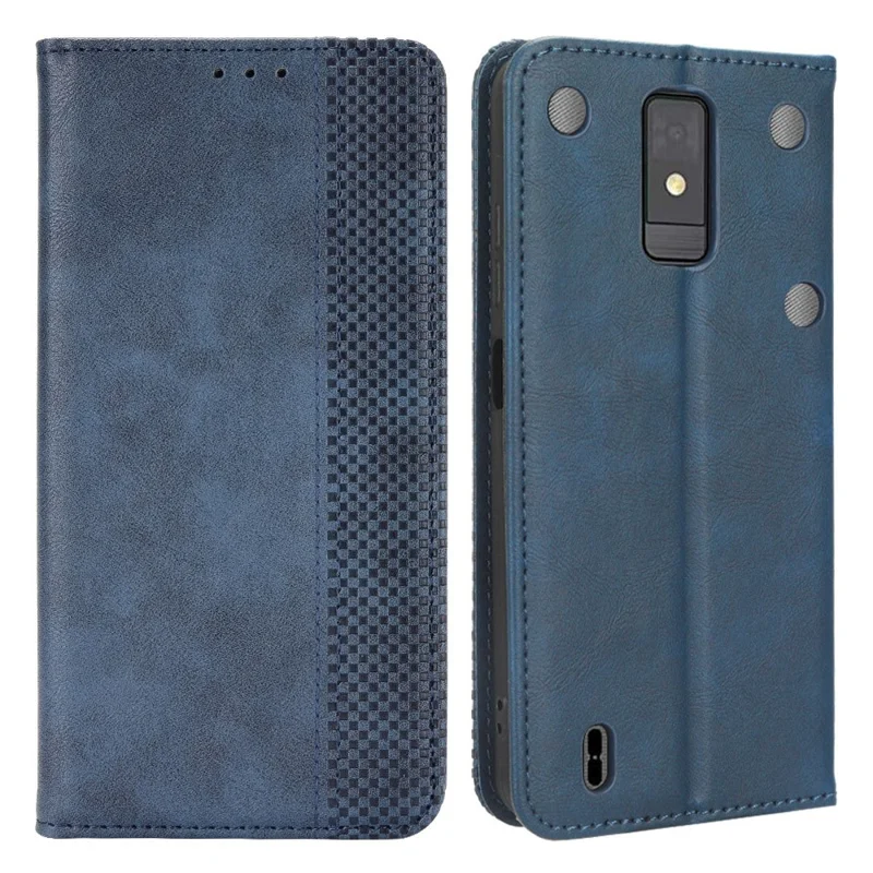 Para ZTE Blade A32 Wallet Phone Case Retro Flip PU Leather Magnetic Absorption Stand Cover - Blue