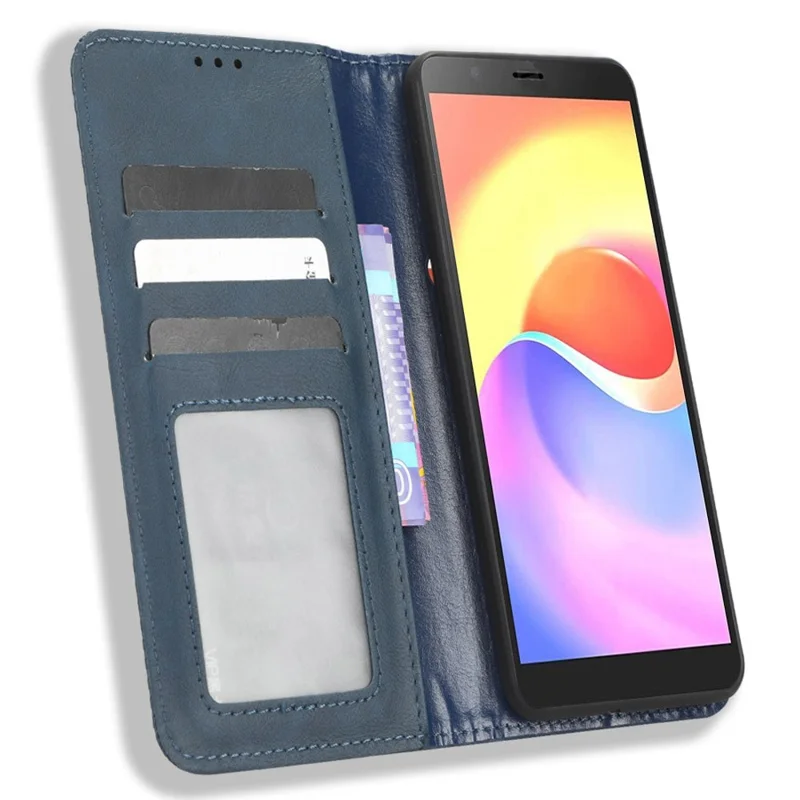 Para ZTE Blade A32 Wallet Phone Case Retro Flip PU Leather Magnetic Absorption Stand Cover - Blue