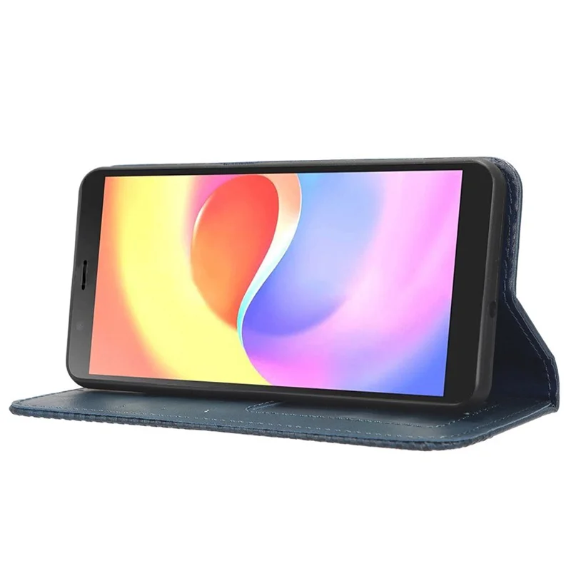 Para ZTE Blade A32 Wallet Phone Case Retro Flip PU Leather Magnetic Absorption Stand Cover - Blue