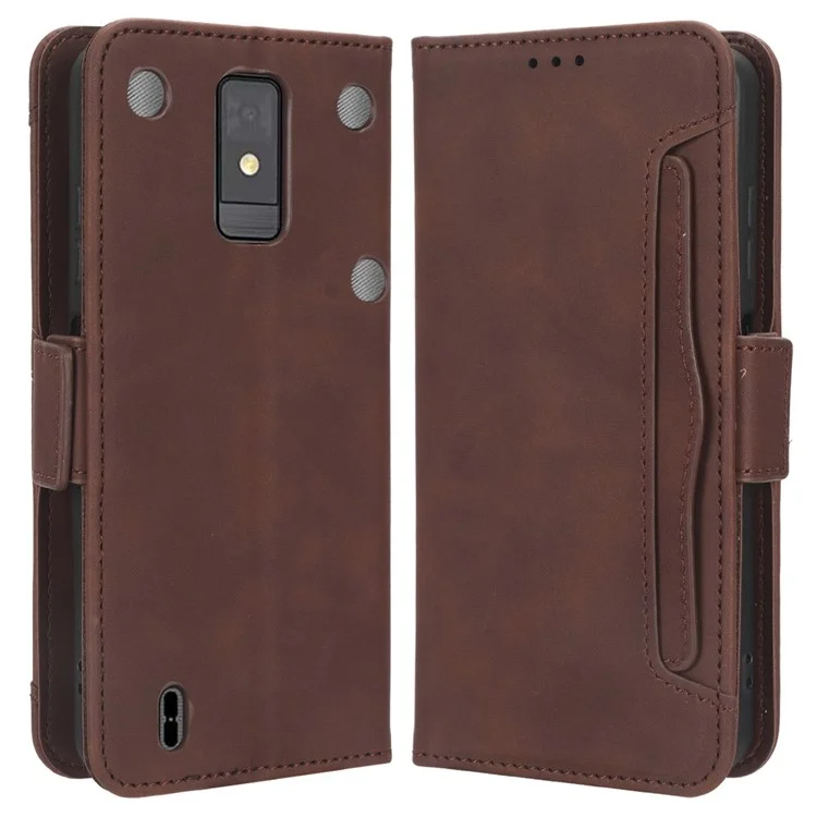 For ZTE Blade A32 PU Leather Phone Cover Stand Multiple Card Slots Wallet Flip Case - Brown