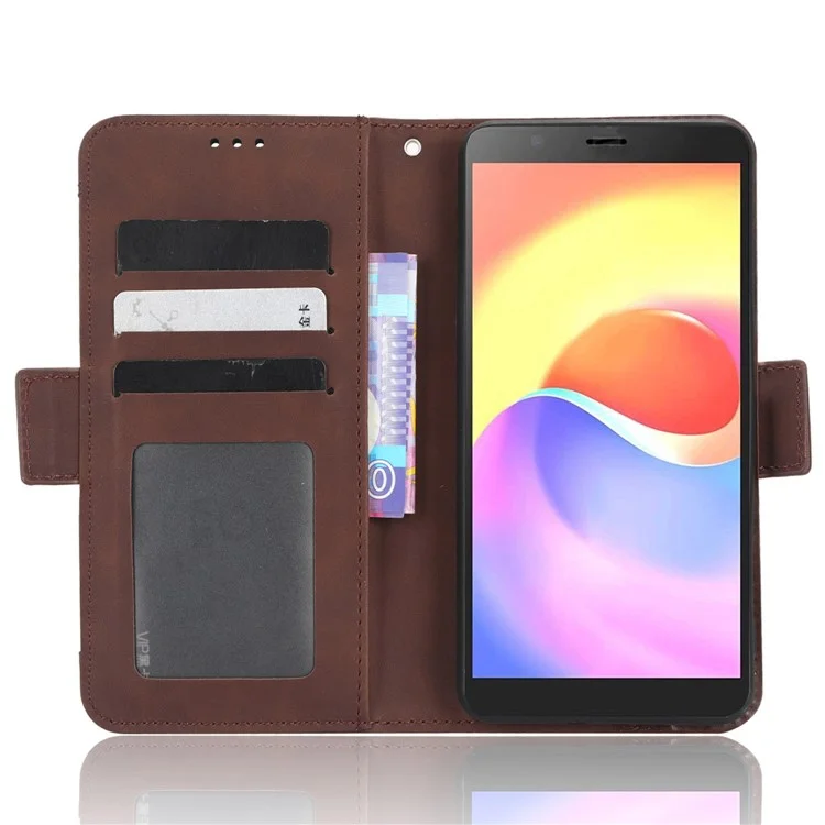 For ZTE Blade A32 PU Leather Phone Cover Stand Multiple Card Slots Wallet Flip Case - Brown