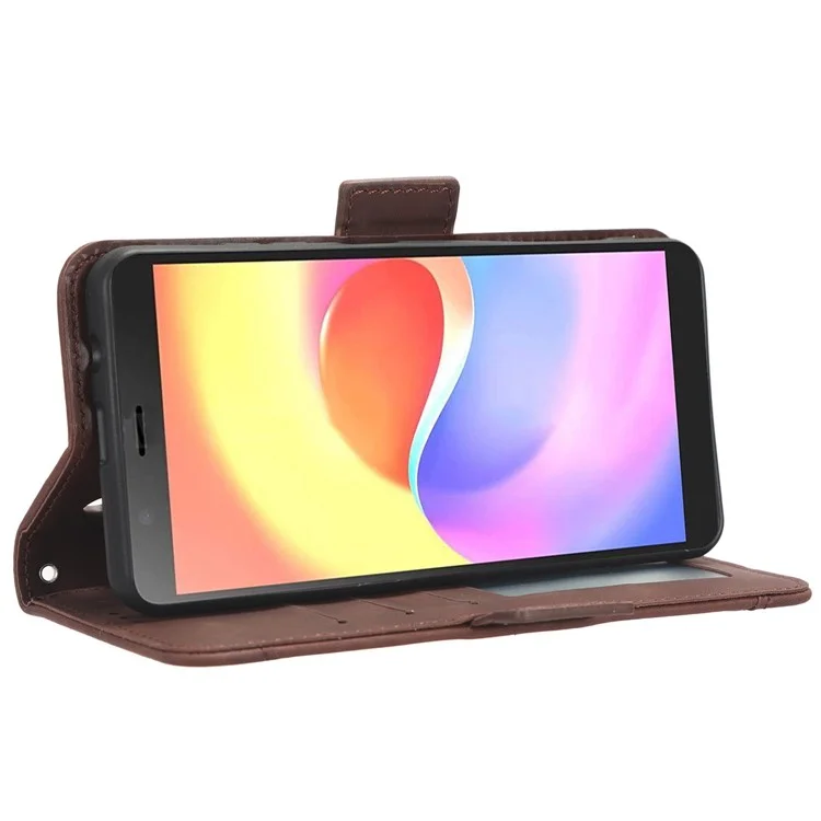 For ZTE Blade A32 PU Leather Phone Cover Stand Multiple Card Slots Wallet Flip Case - Brown