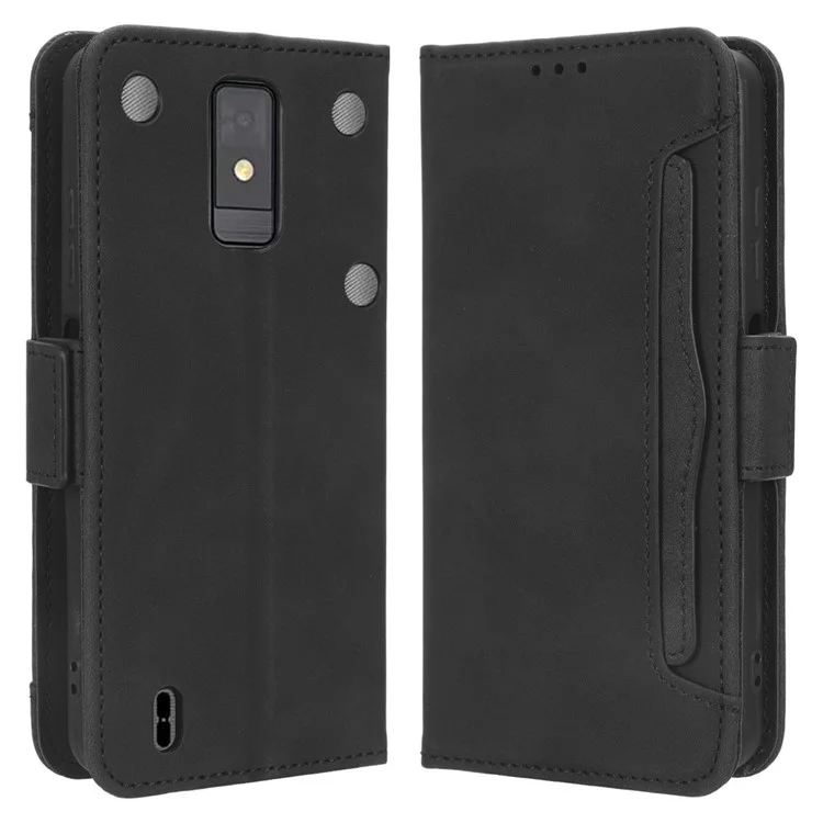 For ZTE Blade A32 PU Leather Phone Cover Stand Multiple Card Slots Wallet Flip Case - Black
