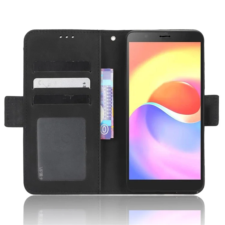 For ZTE Blade A32 PU Leather Phone Cover Stand Multiple Card Slots Wallet Flip Case - Black