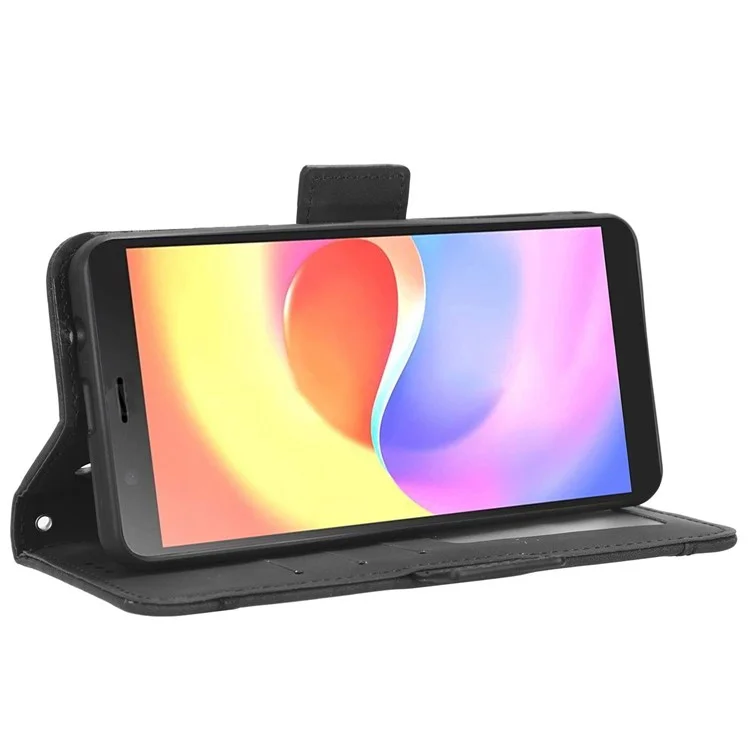 For ZTE Blade A32 PU Leather Phone Cover Stand Multiple Card Slots Wallet Flip Case - Black